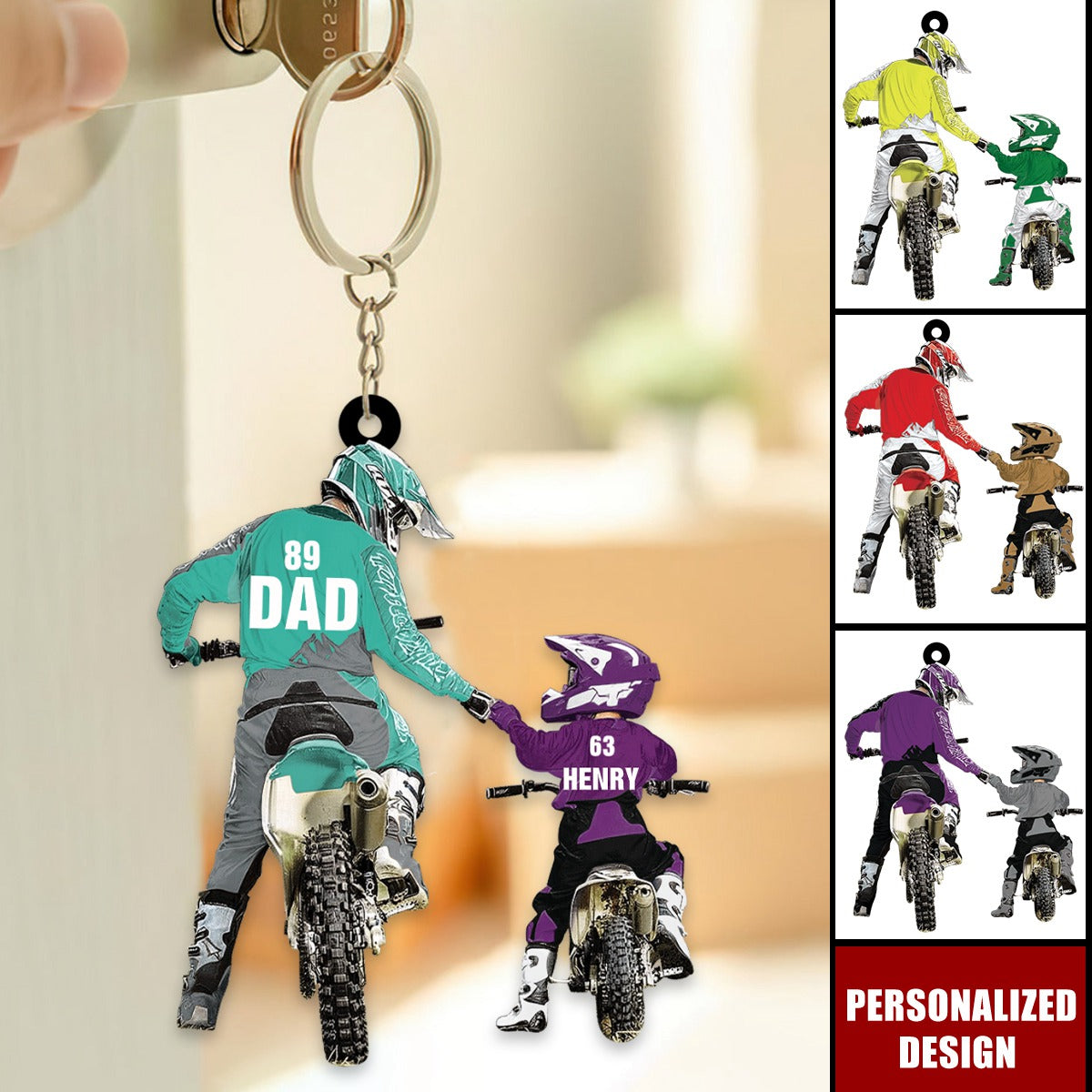 Personalized Motocross Racer Keychain-Dad And Kid Motocross Lovers Gift