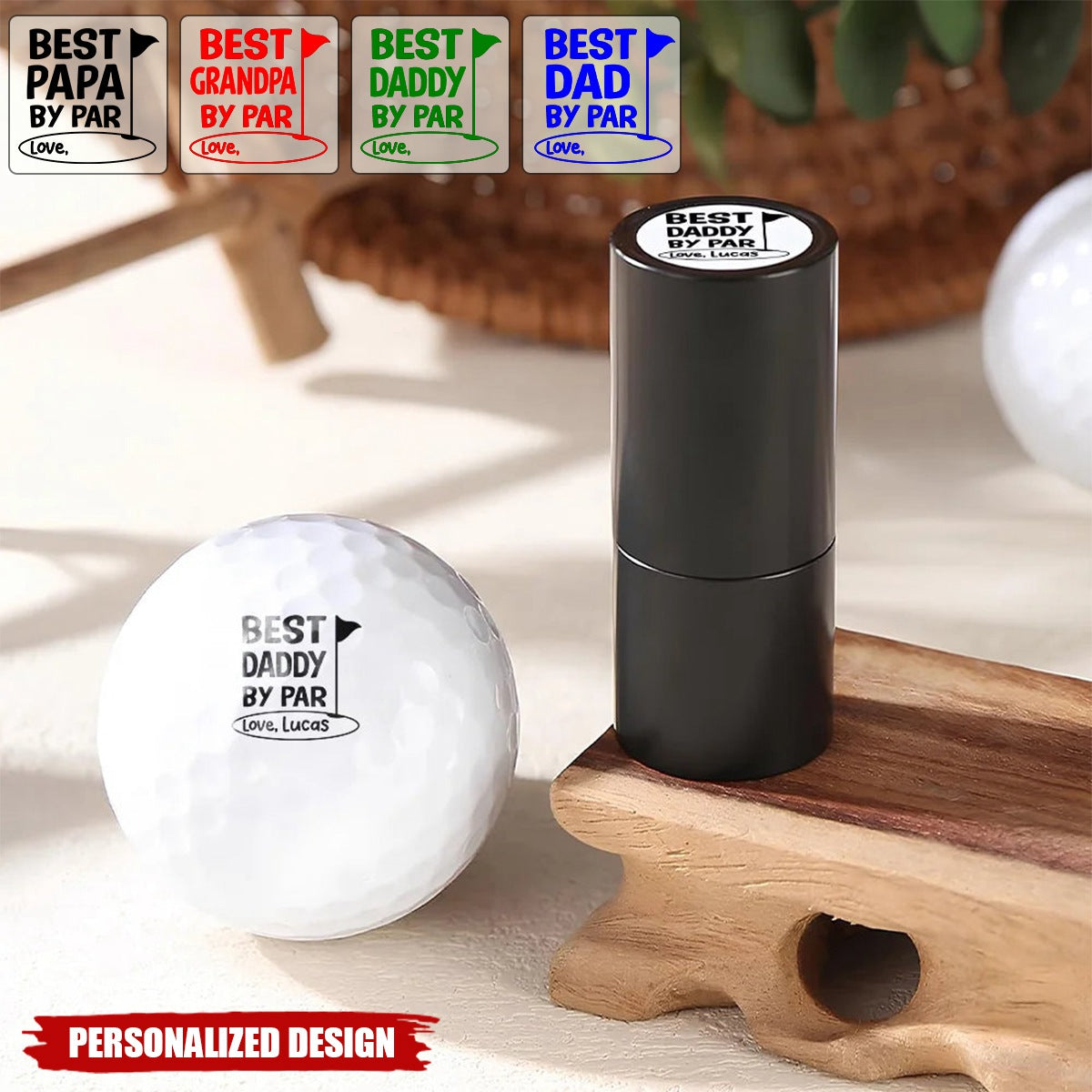 Best Dad By Par-Personalized Golf Ball Stamp With Metal Storage Box