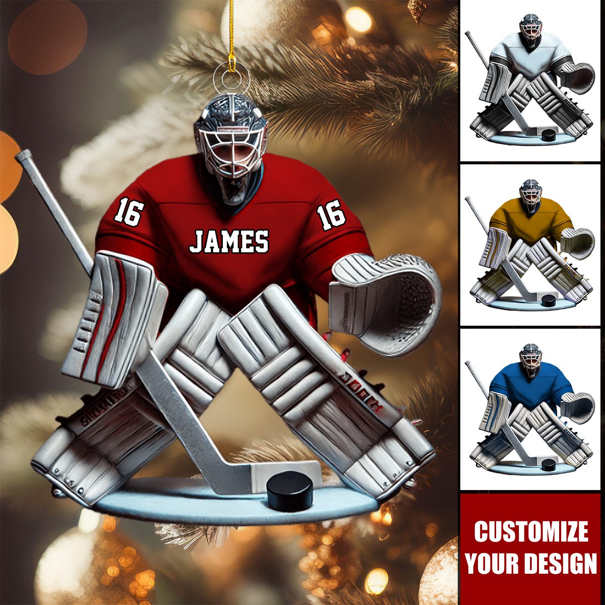 Personalized Hockey Player Christmas Ornament