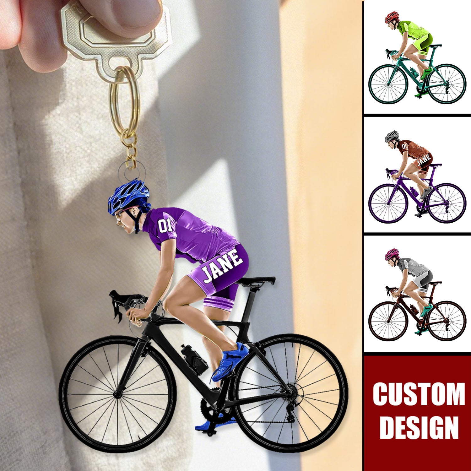 Personalized Female Cyclist / Bicyclist/Bike Riding Acrylic Keychain-Gift for Cyclists/Bike Riding Lovers