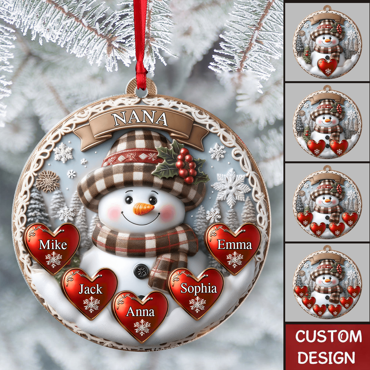 Warm Vintage Snowman Grandma Mom Sweet Heart Kids Personalized Acrylic Ornament