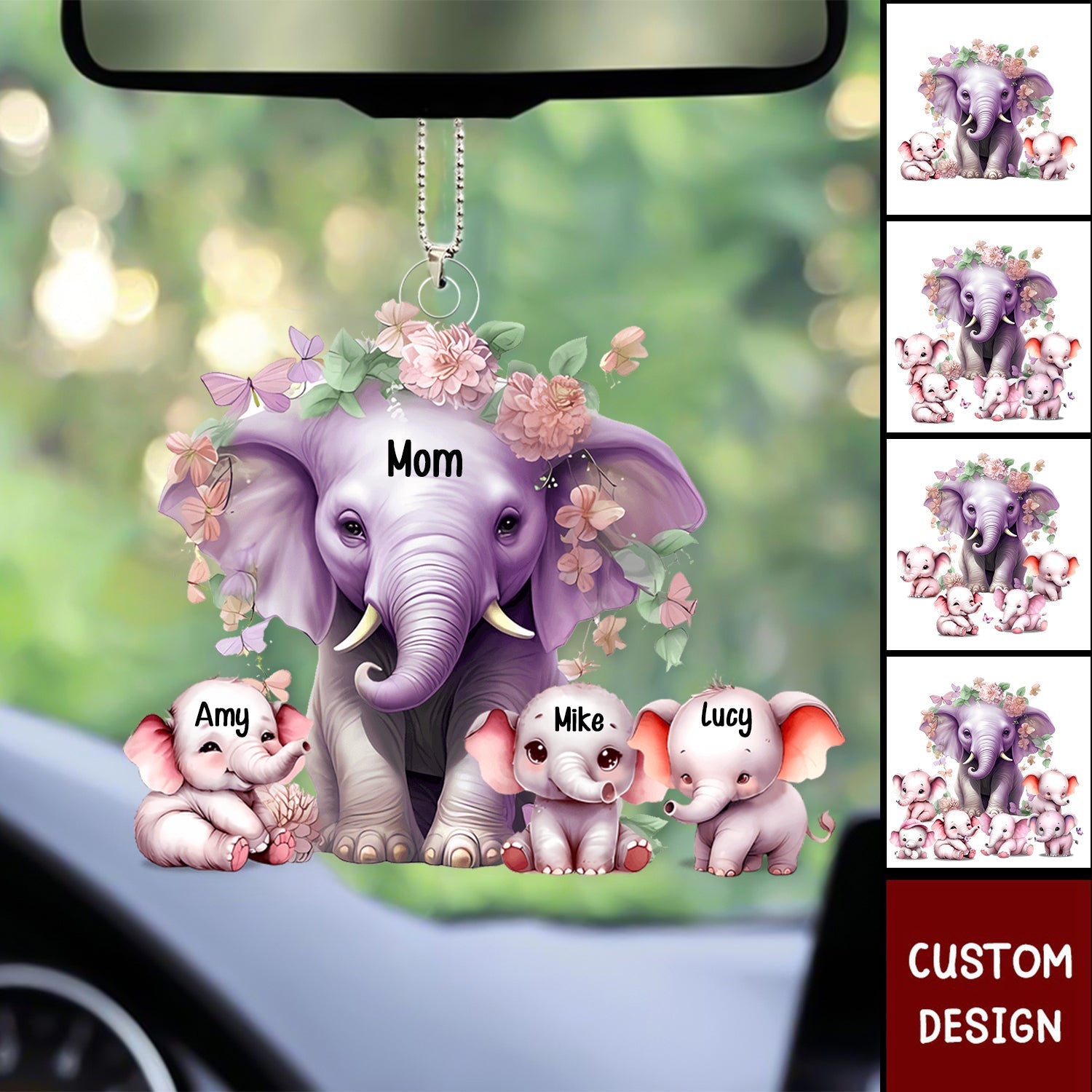 Mama Purple Elephant With Little Kids - Personalized Acrylic Ornament - Gift For Mom, Grandma