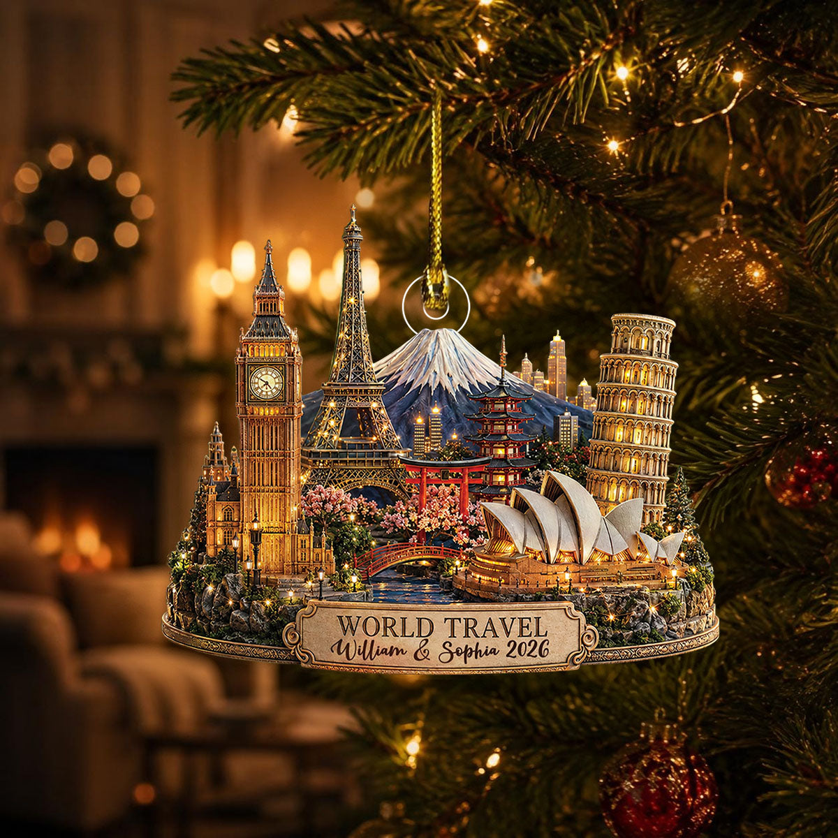 Custom World Travel Acrylic Ornament, Adventure Christmas, Holiday Keepsake