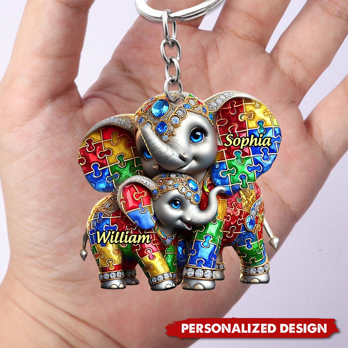 Autism Elephant Mom-Personalized Keychain