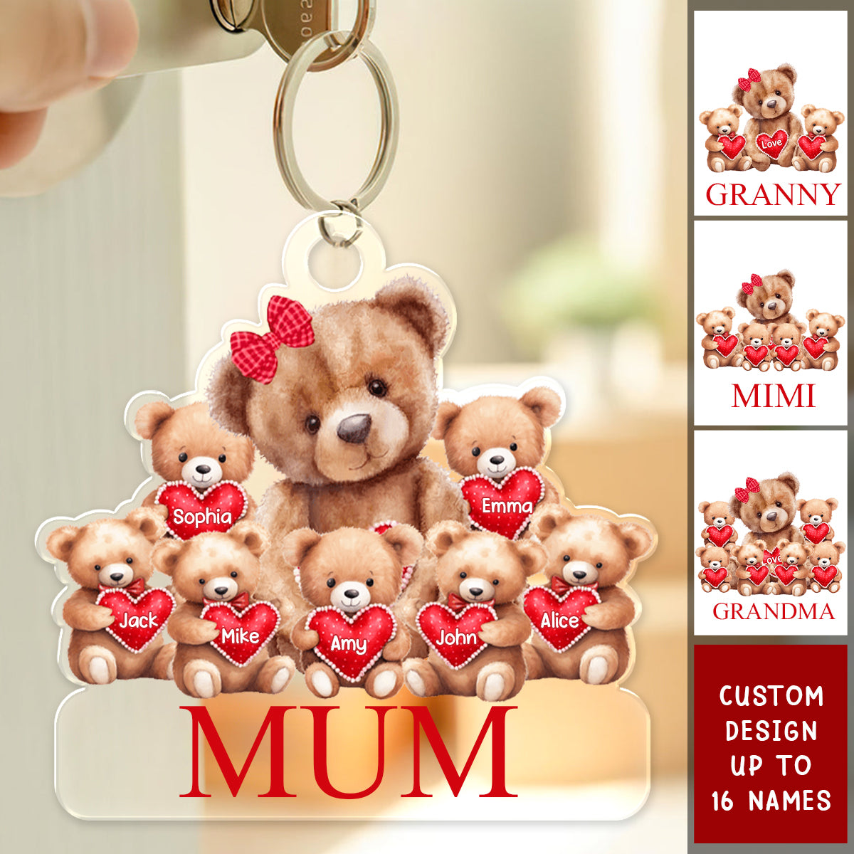 Grandma/ Mama Bear With Little Bear Kids Personalized Acrylic Keychain - Gift For Grandma/Mom