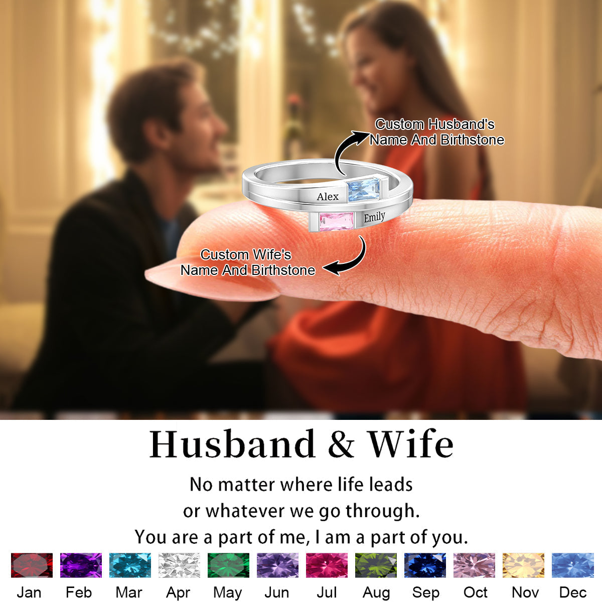Personalized Couple Birthstone Ring