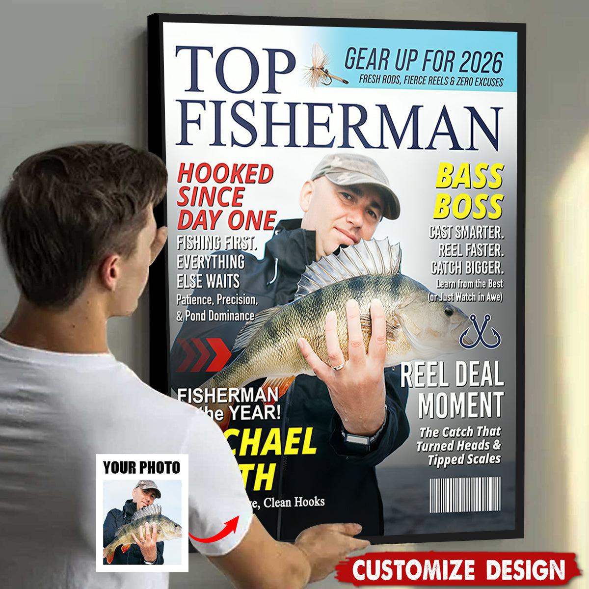 Personalized Fishing Magazine Cover Poster - Angler Funny Fisherman Gift,Fishing Lovers Gift