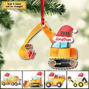 Personalized Grandson Son Truck Excavator Christmas Wooden Ornament