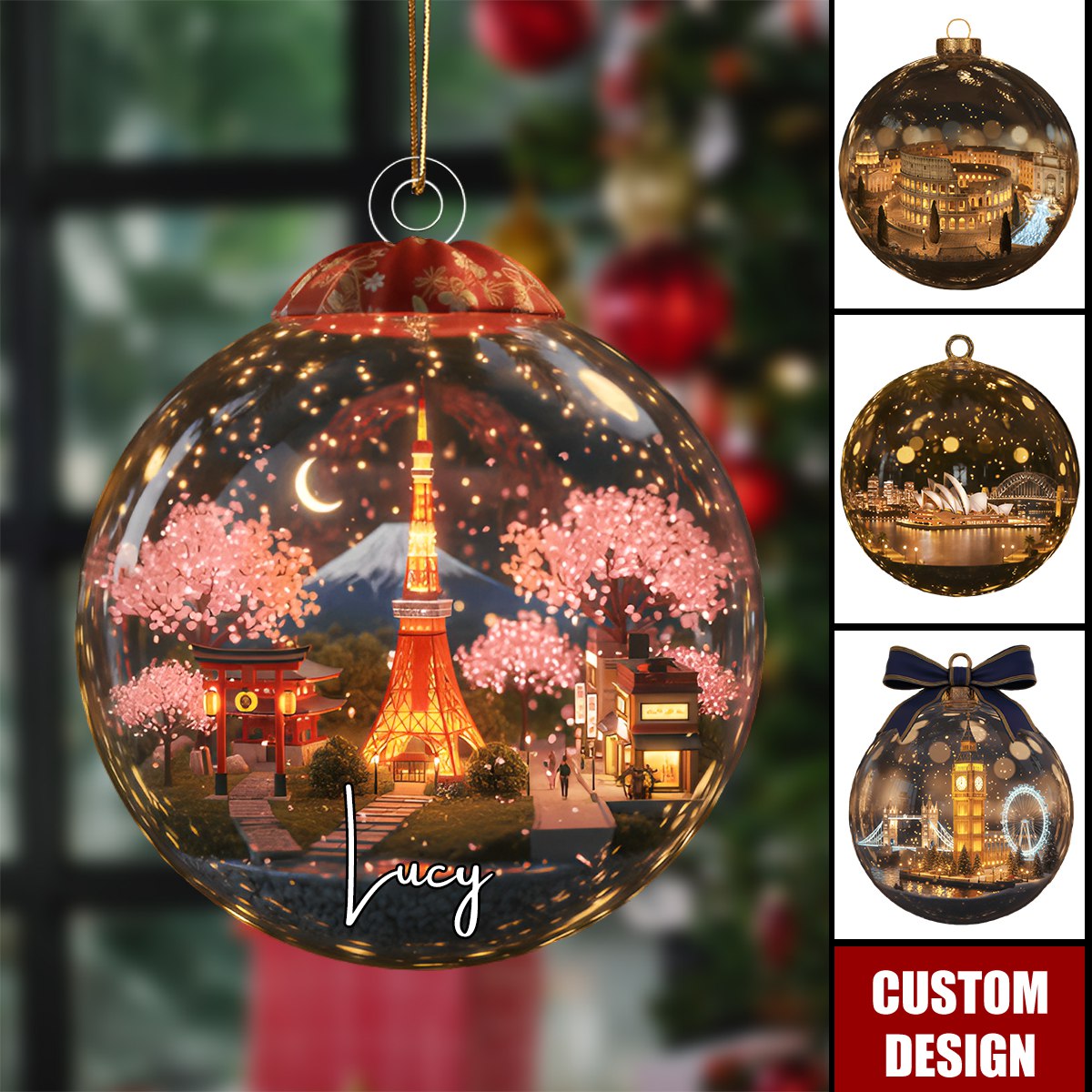 Personalized World Landmark Christmas Ornament