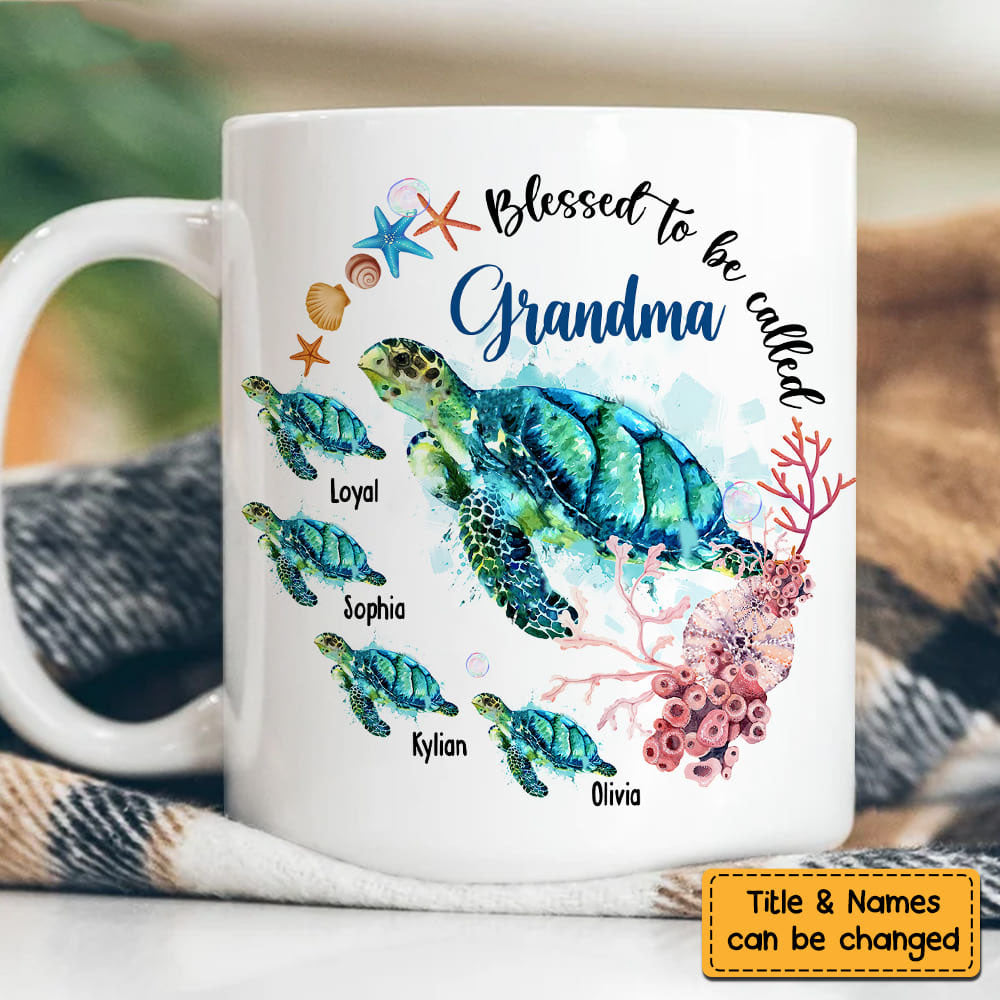 Personalized Grandma Turtle Mug - Blessed To Be Called Grandma