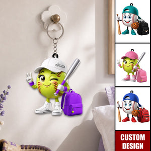 Personalized Cute Baseball Softball Mascot Keychain - Gift for Baseball Softball Lover - New Release