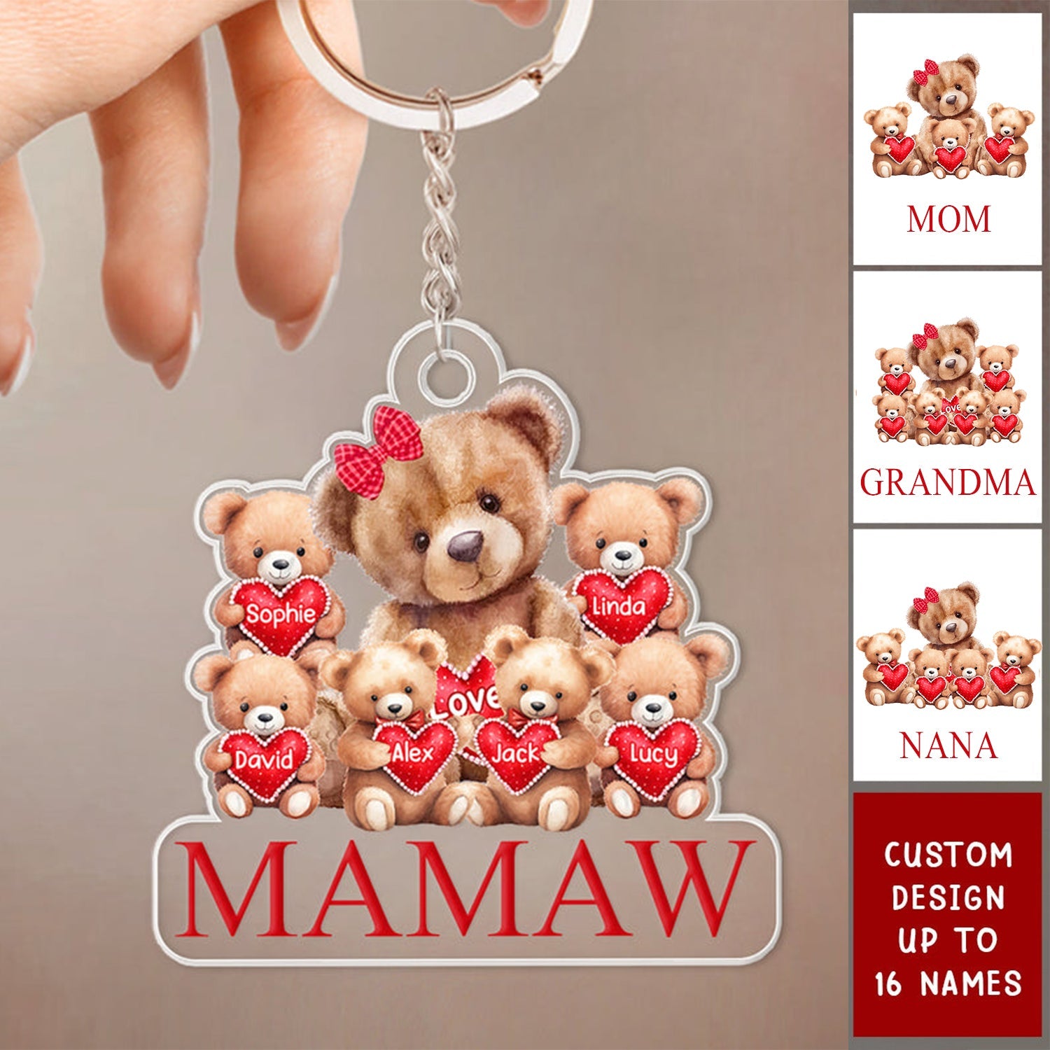 Grandma/ Mama Bear With Little Bear Kids Personalized Acrylic Keychain - Gift For Grandma/Mom