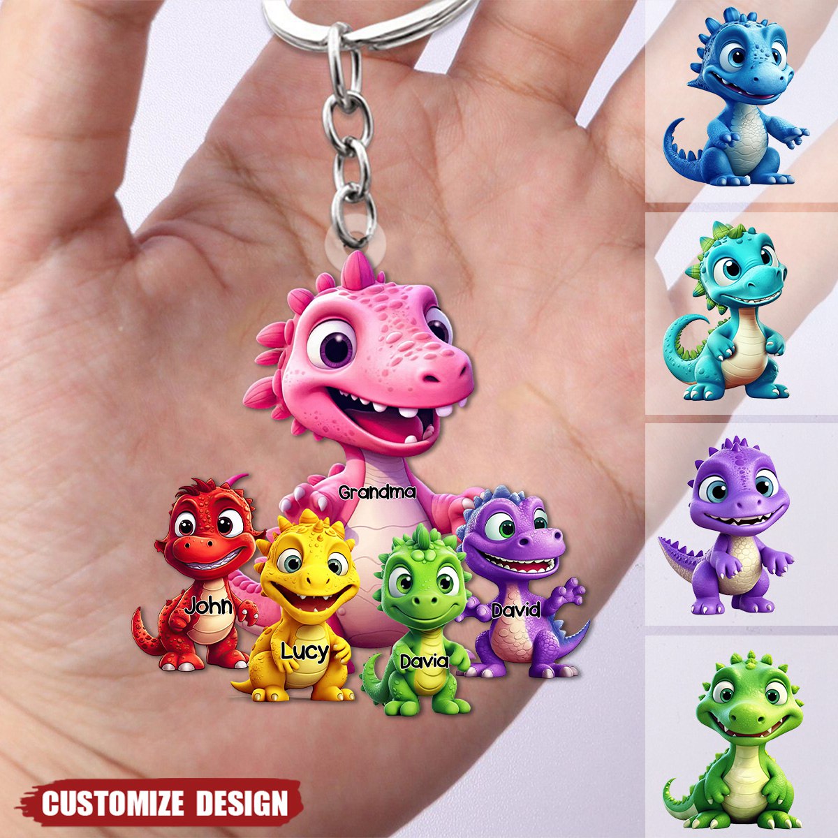 Personalized Dinorsaur Mom/Grandma And Kids Acrylic Keychain