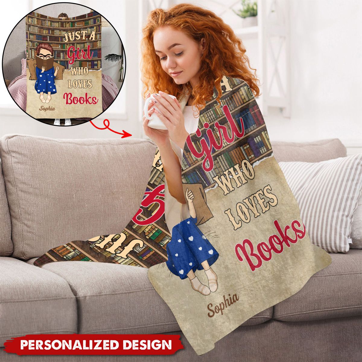 Reading Chibi Just A Girl Who Loves Books - Personalized Flannel Blanket
