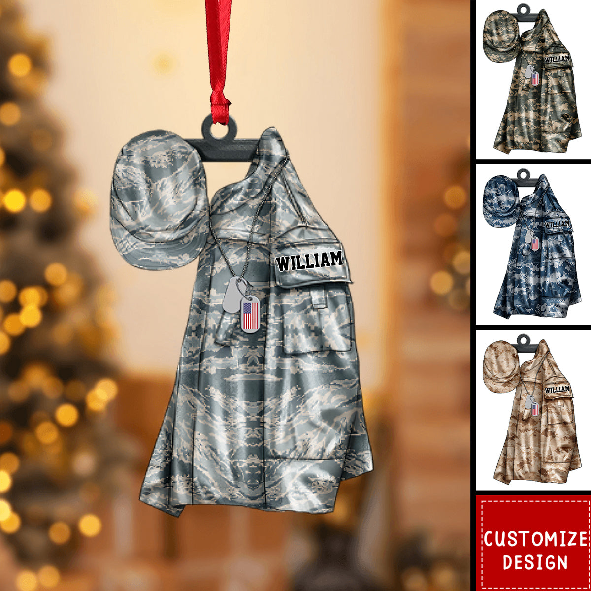 America Air Force,Army,Marine,Navy Uniform - Personalized Christmas,Car Ornament