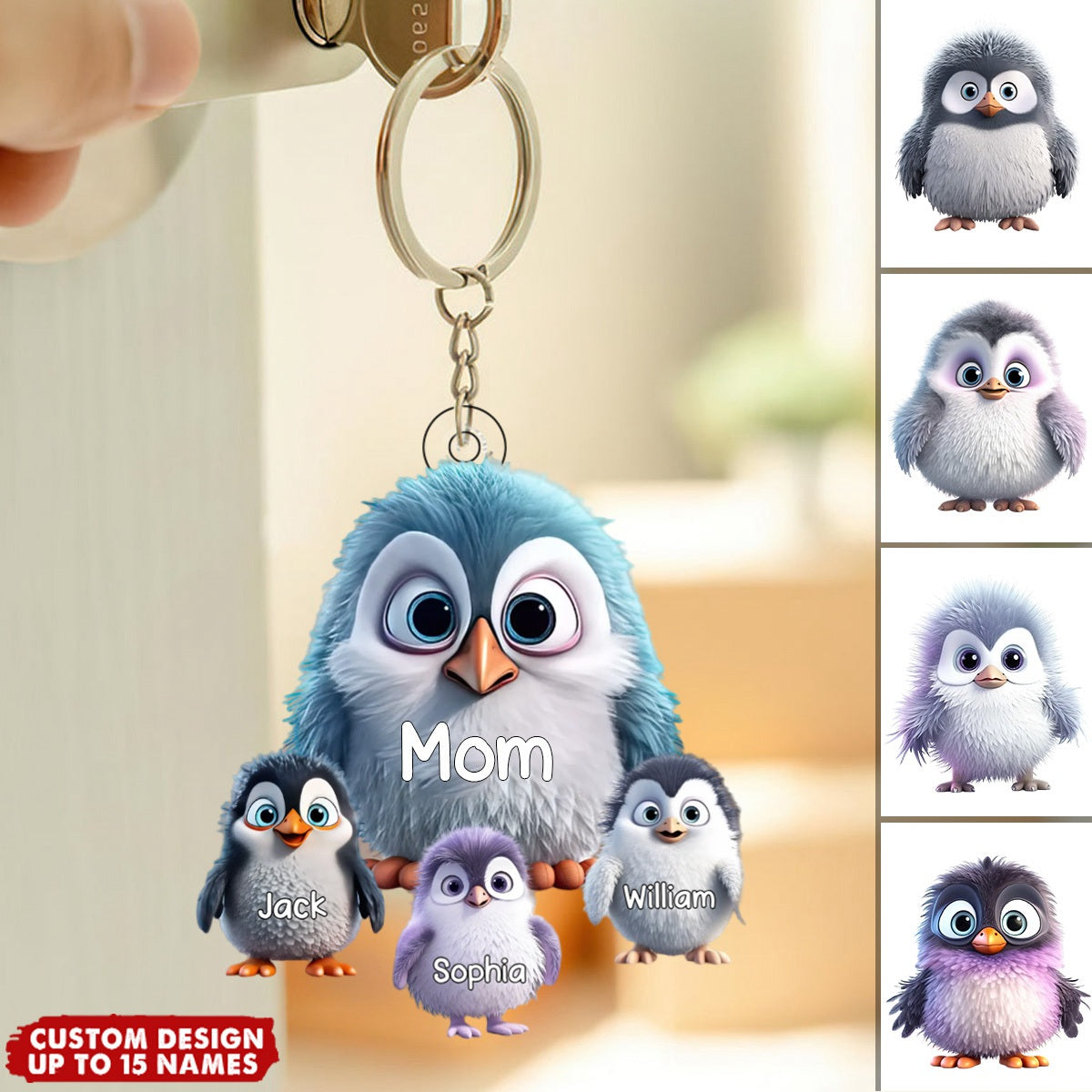 Personalized Cooler Penguins with Kid Names Acrylic Keychain