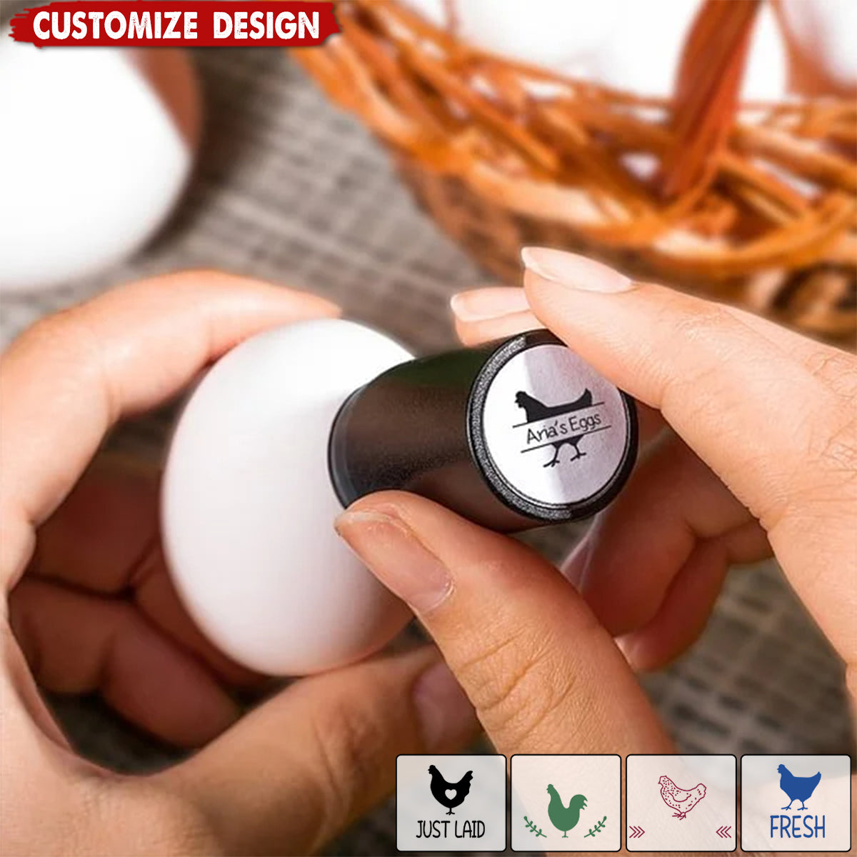 Personalized Chicken Silhouette Pattern Egg Stamp Farm Egg Label with Text - Mother's Day Father's Day Gift for Family Farmer Breeder