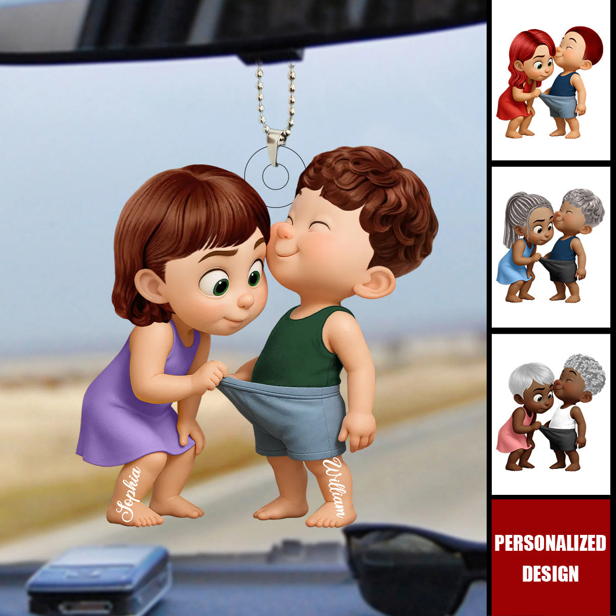 Funny Cartoon Couple-Personalized Acrylic Car Ornament-Anniversary Gift for him, her