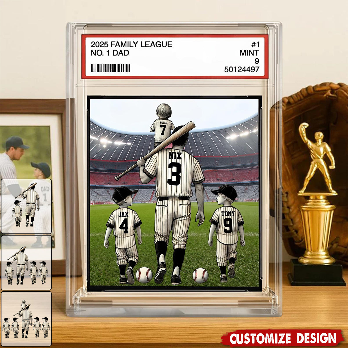 Baseball No. 1 Dad Grandpa Man & Kids Trading Card Style Personalized Acrylic Plaque