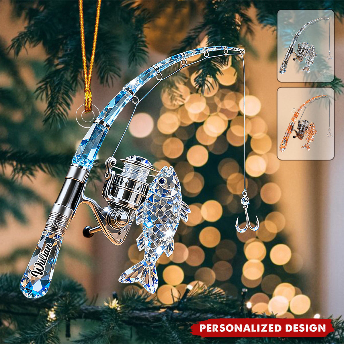 Personalized Fishing Rod Ornament Gift For Fishing Lover