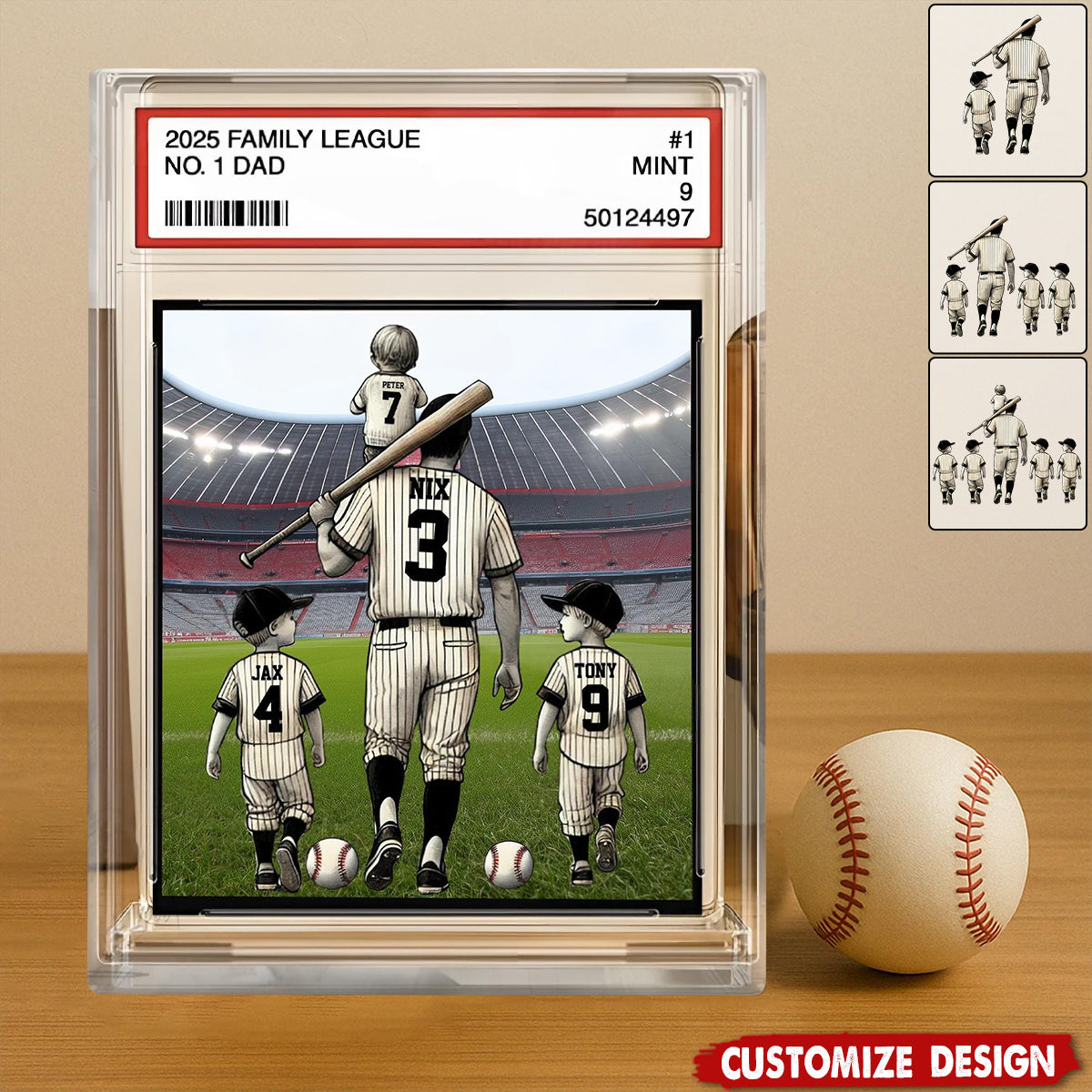Baseball No. 1 Dad Grandpa Man & Kids Trading Card Style Personalized Acrylic Plaque