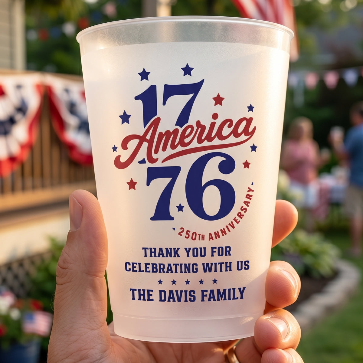 Custom Party Cups - Personalized America 250th Anniversary Gifts For Mom, Dad, Brother, Sister, Kids - United By Freedom Forever
