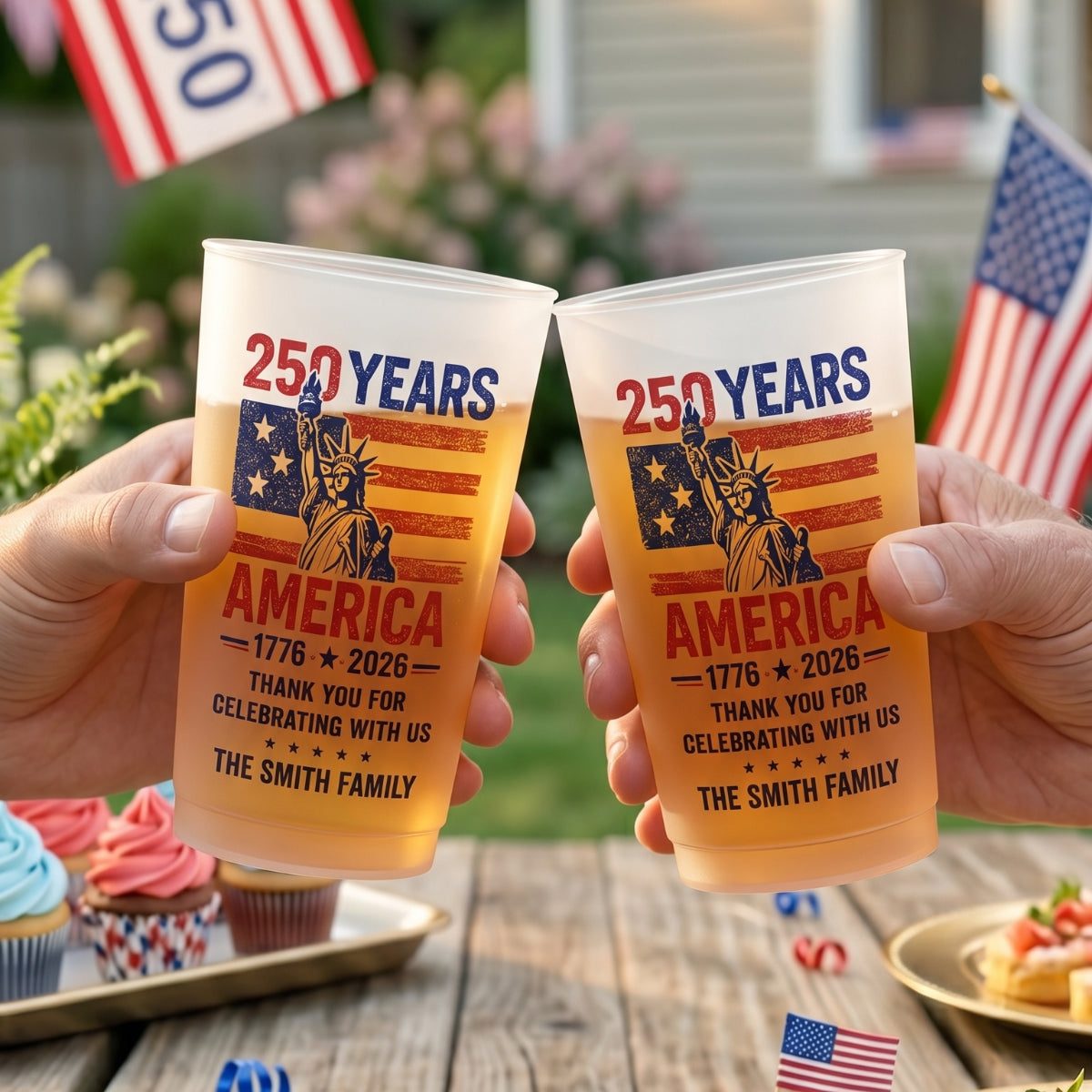 Custom Party Cups - Personalized America 250th Anniversary Gifts For Mom, Dad, Brother, Sister, Kids - United By Freedom Forever