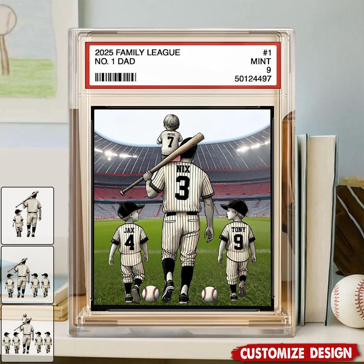 Baseball No. 1 Dad Grandpa Man & Kids Trading Card Style Personalized Acrylic Plaque