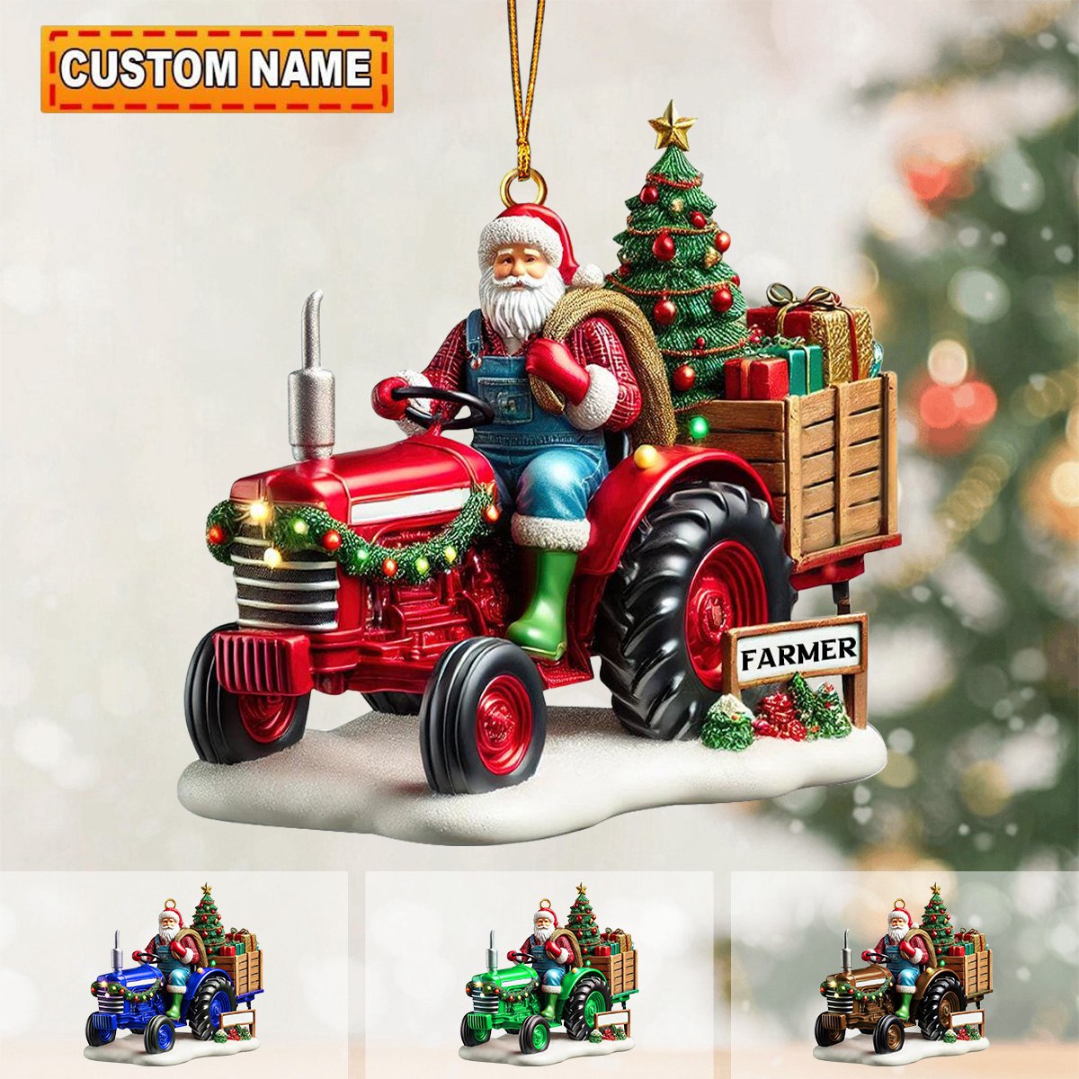 Personalized Farmer Santa Ornament on Tractor-2024 New Release