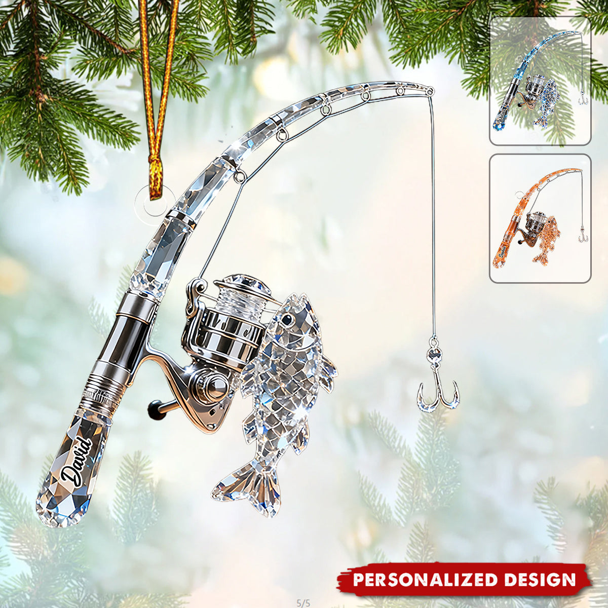Personalized Fishing Rod Ornament Gift For Fishing Lover