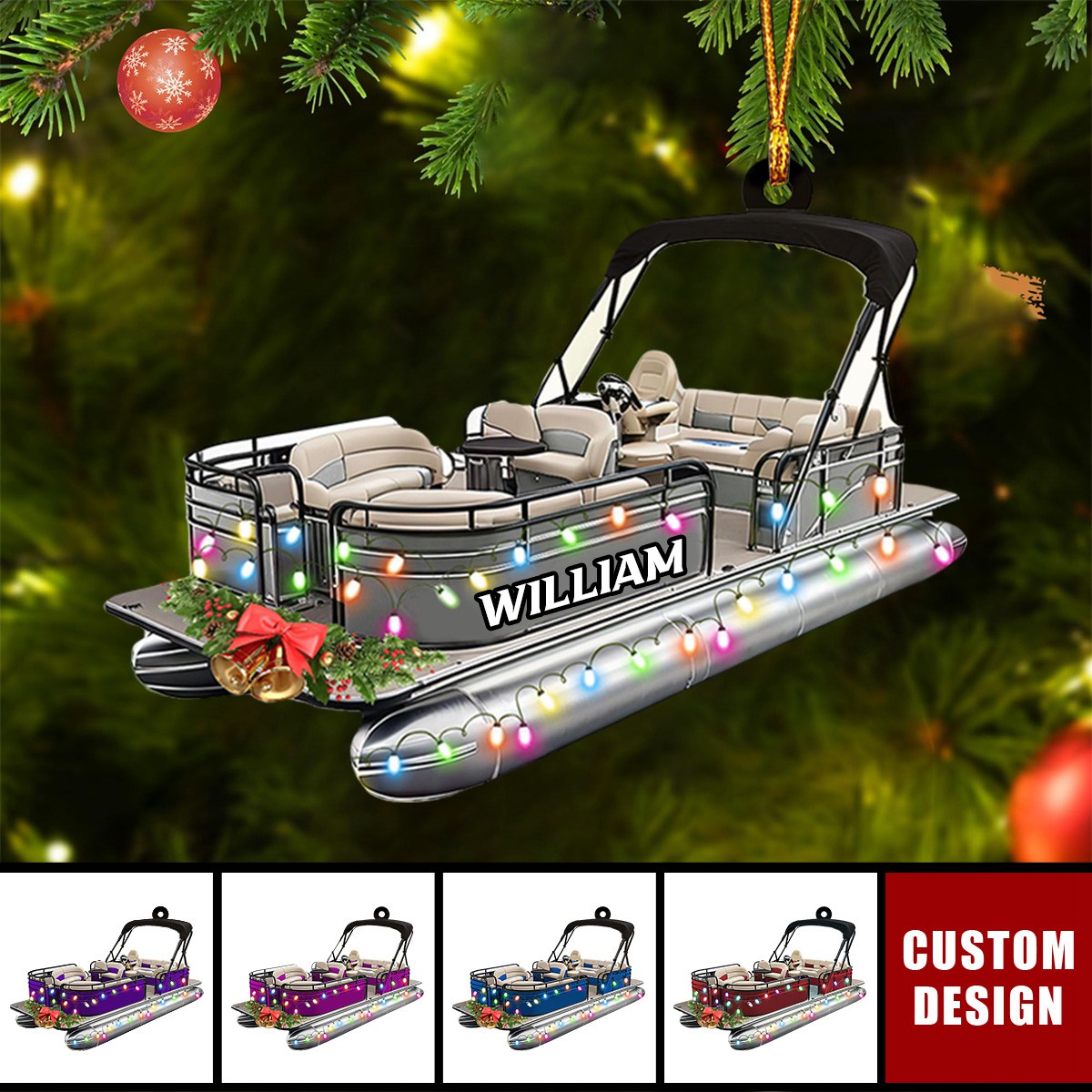 Personalized Pontoon Boat Christmas Ornament - 2024 New Release