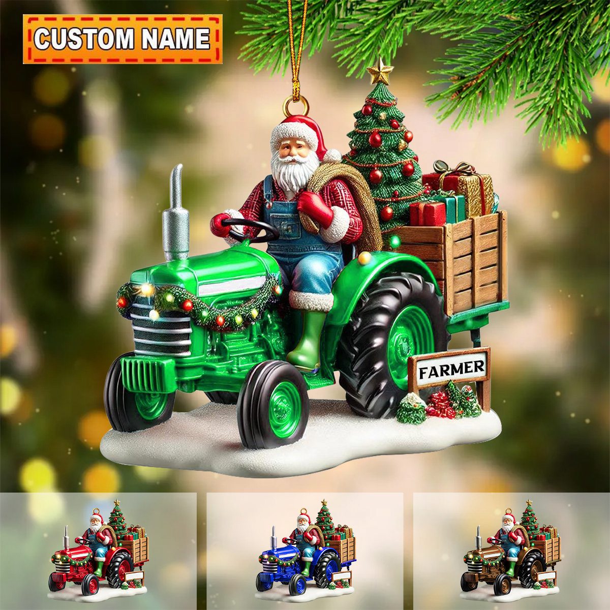 Personalized Farmer Santa Ornament on Tractor-2024 New Release