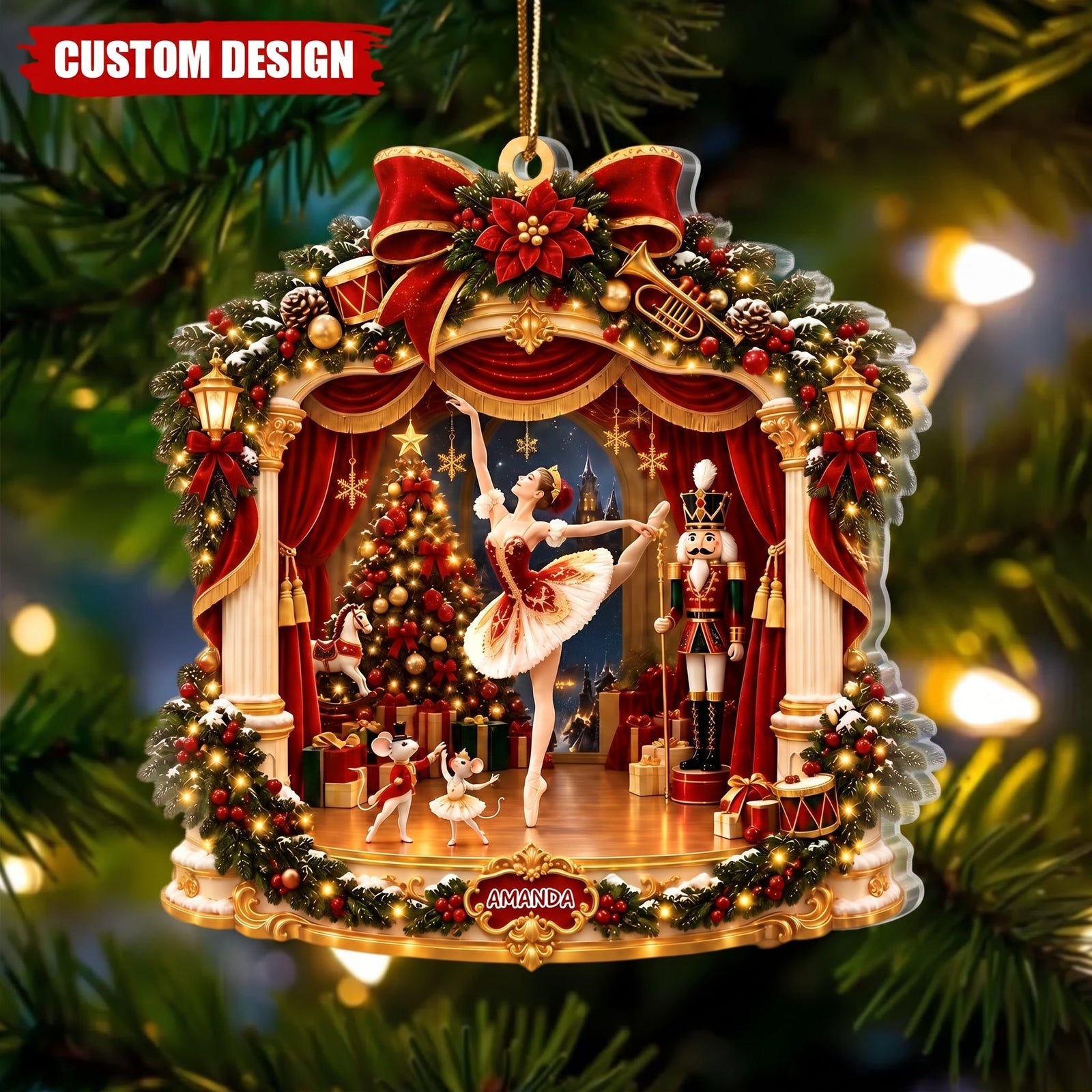 Personalized Nutcracker Ballet Acrylic 2D Christmas Ornament,Ballerina Stage Christmas Decor
