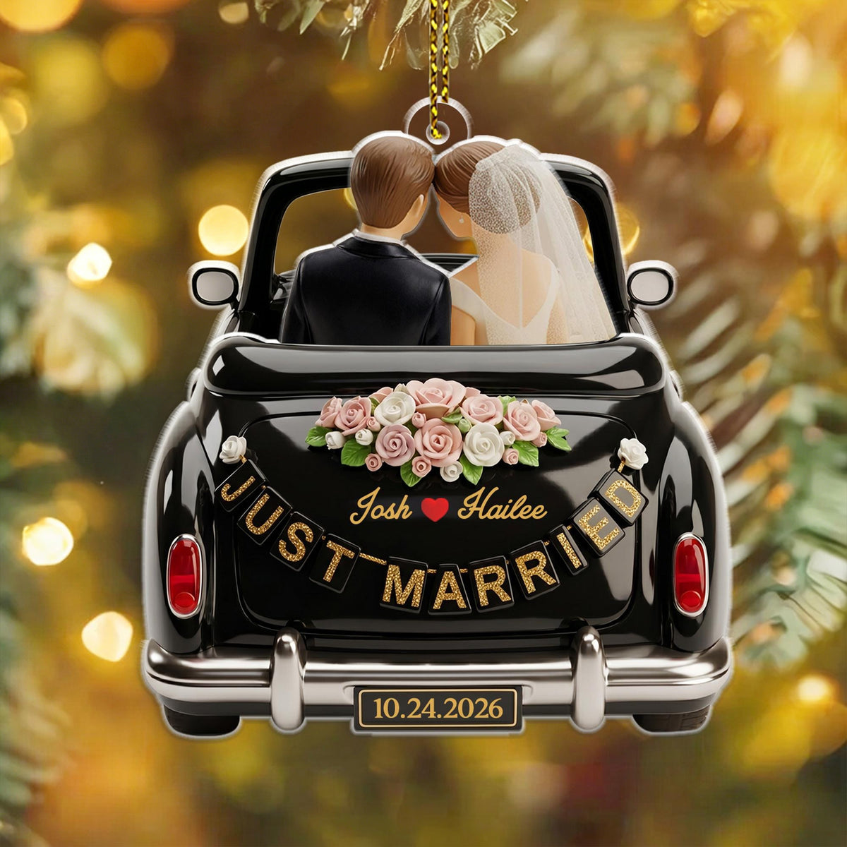 Personalized Just Married 2D Flat 2 Layer Ornament, Wedding Gift, Mr & Mrs Ornament, Marriage Gift, Married Ornament, Couple Newlywed Gift
