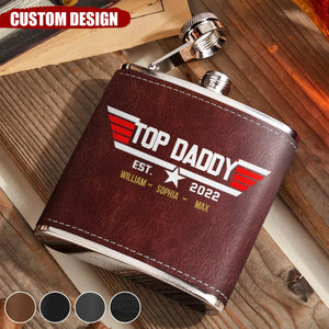 Personalized Papa Leather Flask - Up to 12 Children - Gift Idea for Dad/Grandpa