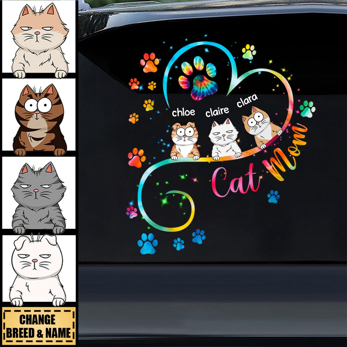 Cat Mom Heart Line Personalized Decal - Gift For Cat Lovers