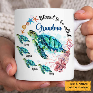 Personalized Grandma Turtle Mug - Blessed To Be Called Grandma