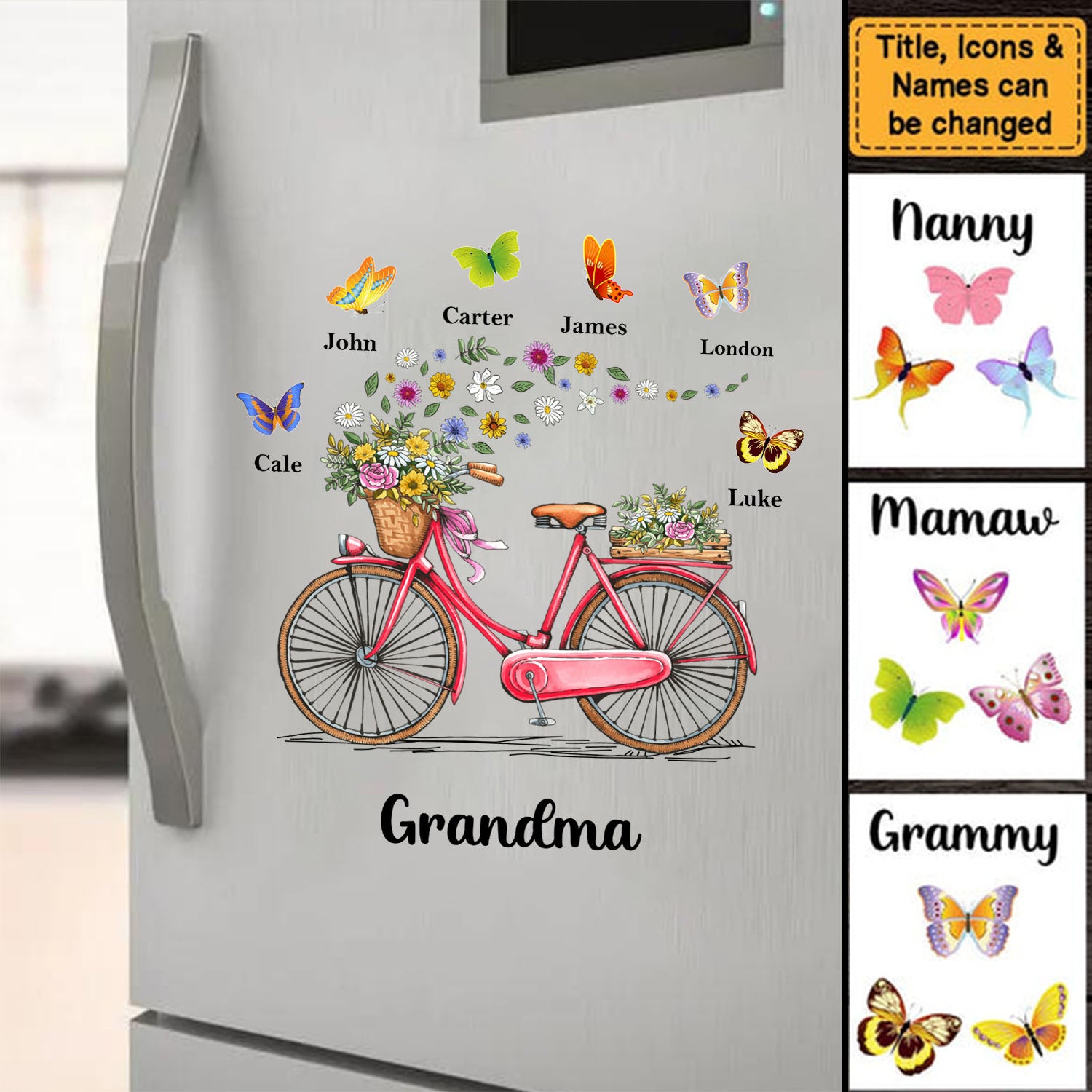 Gift for Grandma Bicycle With Flowers  Personalized Decal/Sticker