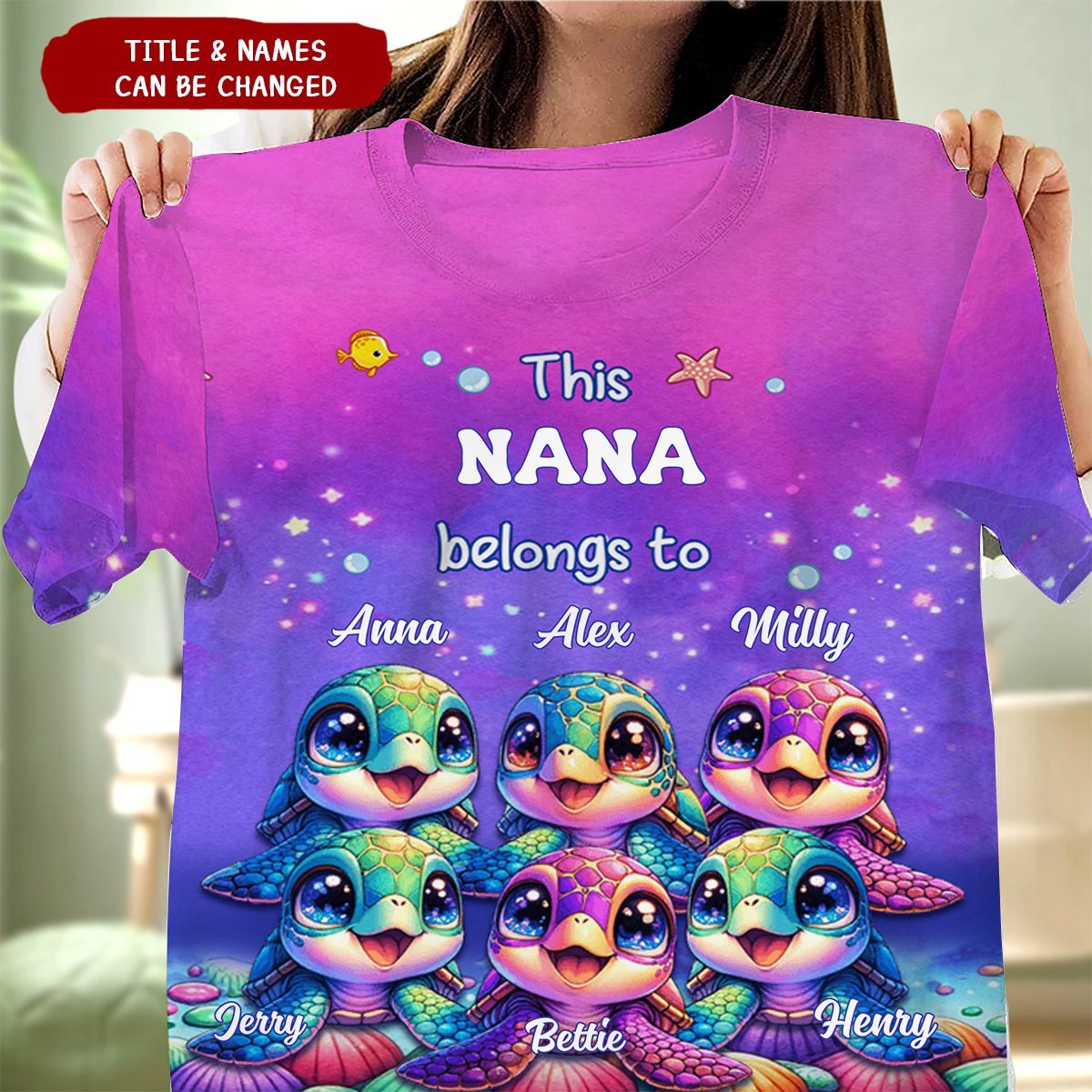 This Grandma belongs to Colorful Turtle Personalized 3D T-shirt