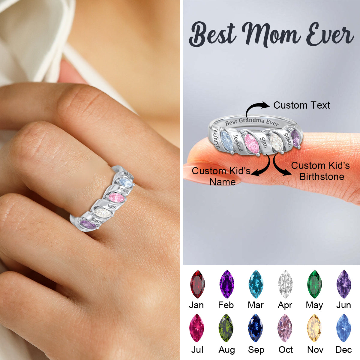 Personalized Family Kids Birthstone Ring