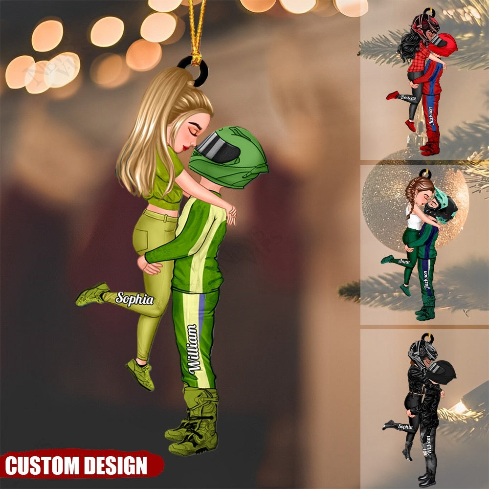 Personalized Motorcycle Kissing Doll Couple Ornament