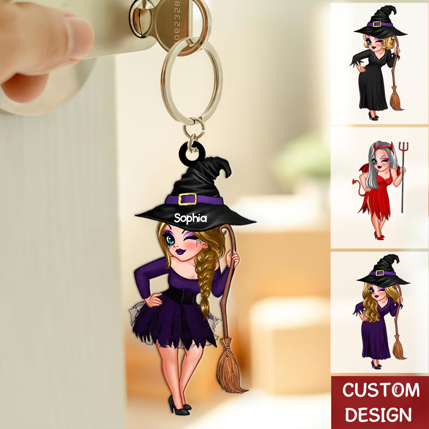 Witch Girl Halloween Personalized Acrylic Keychain