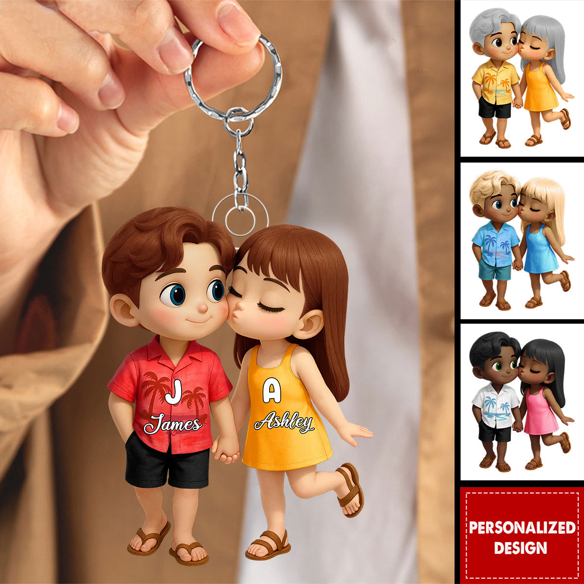 Cute Cartoon Couple Summer Vibe-Personalized Acrylic Keychain-Gift for him Or her