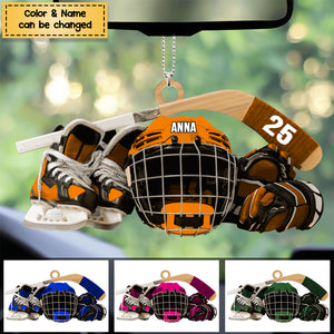 Personalized Christmas Ornament - Hockey Skates Helmet And Stick Gift For Hockey Lover