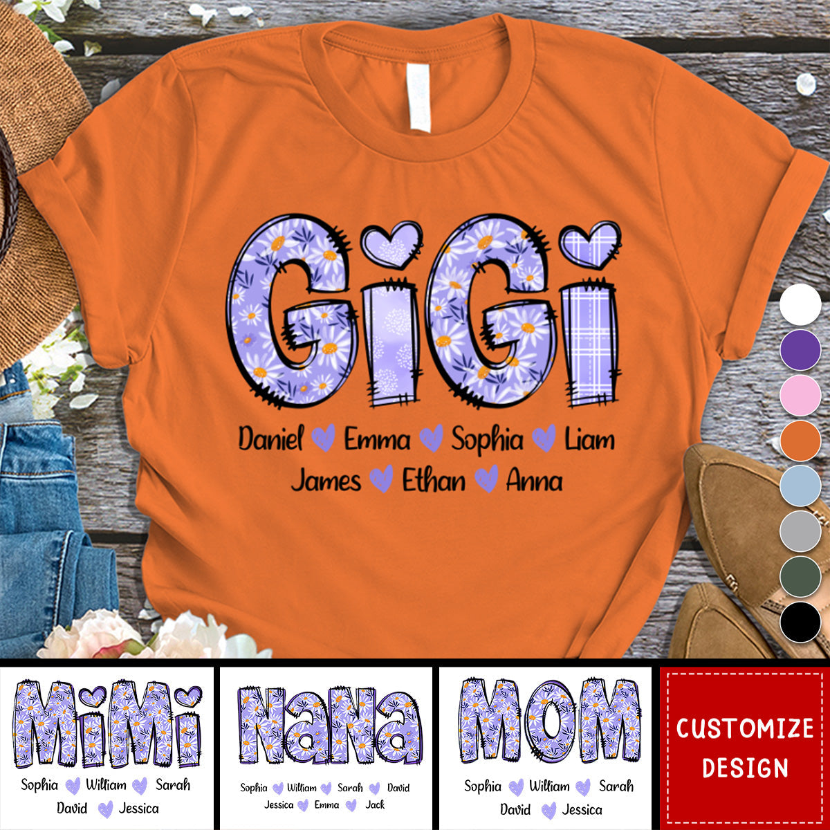 Custom Gigi Purple Daisy With Grandkids Mother's Day Personalized T-Shirt