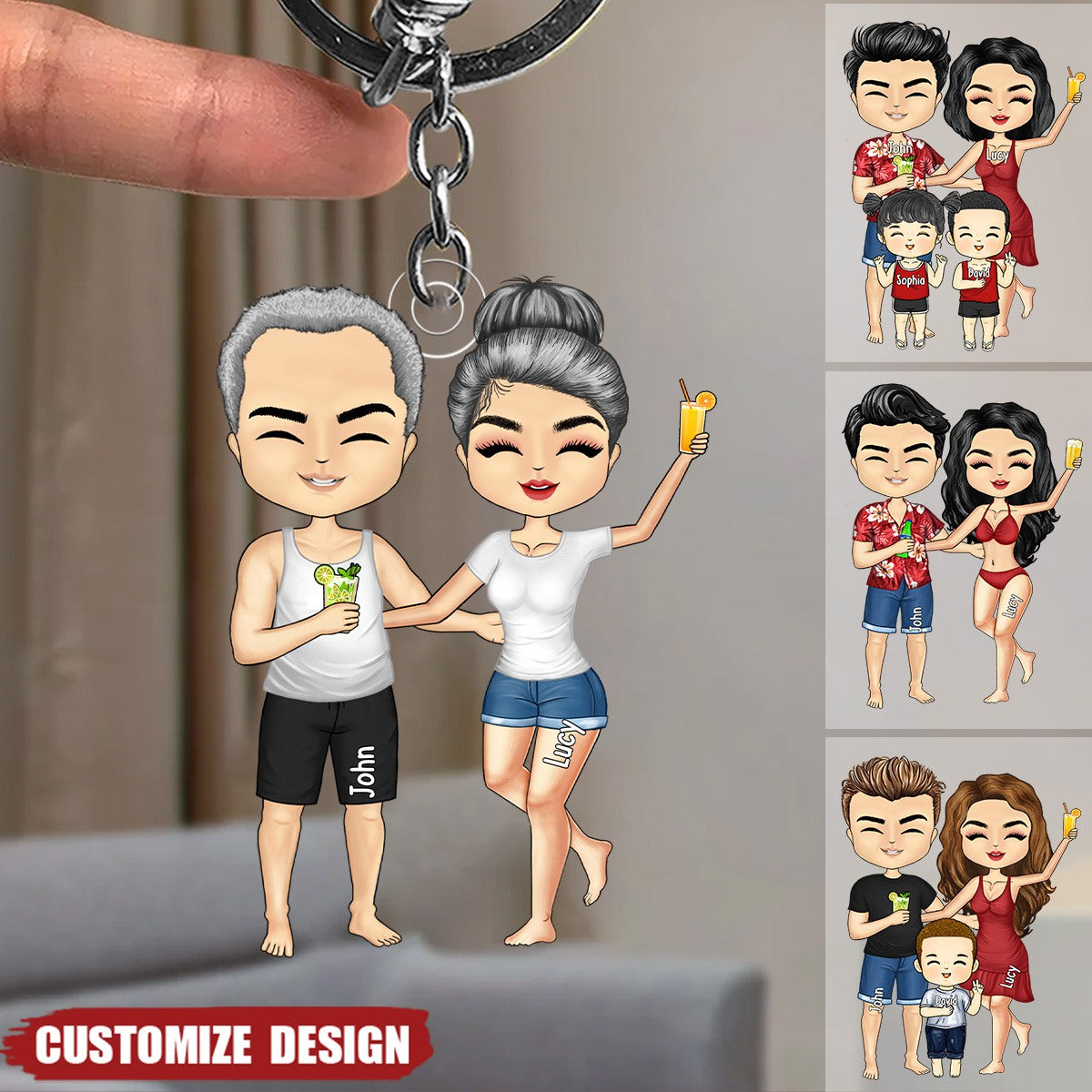 Beach Family Keychain - Gift For Couple, Dad, Mom