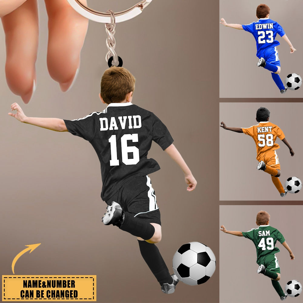 Custom Personalized Football/Soccer Boy Acrylic Keychain, Gift For Football/Soccer Lovers