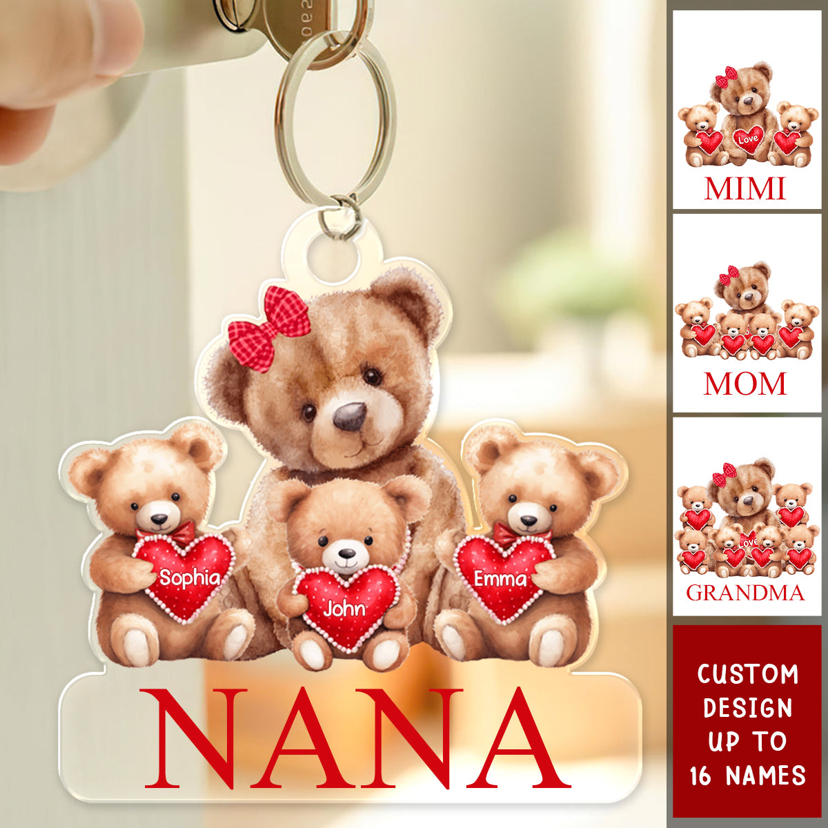 Grandma/ Mama Bear With Little Bear Kids Personalized Acrylic Keychain - Gift For Grandma/Mom