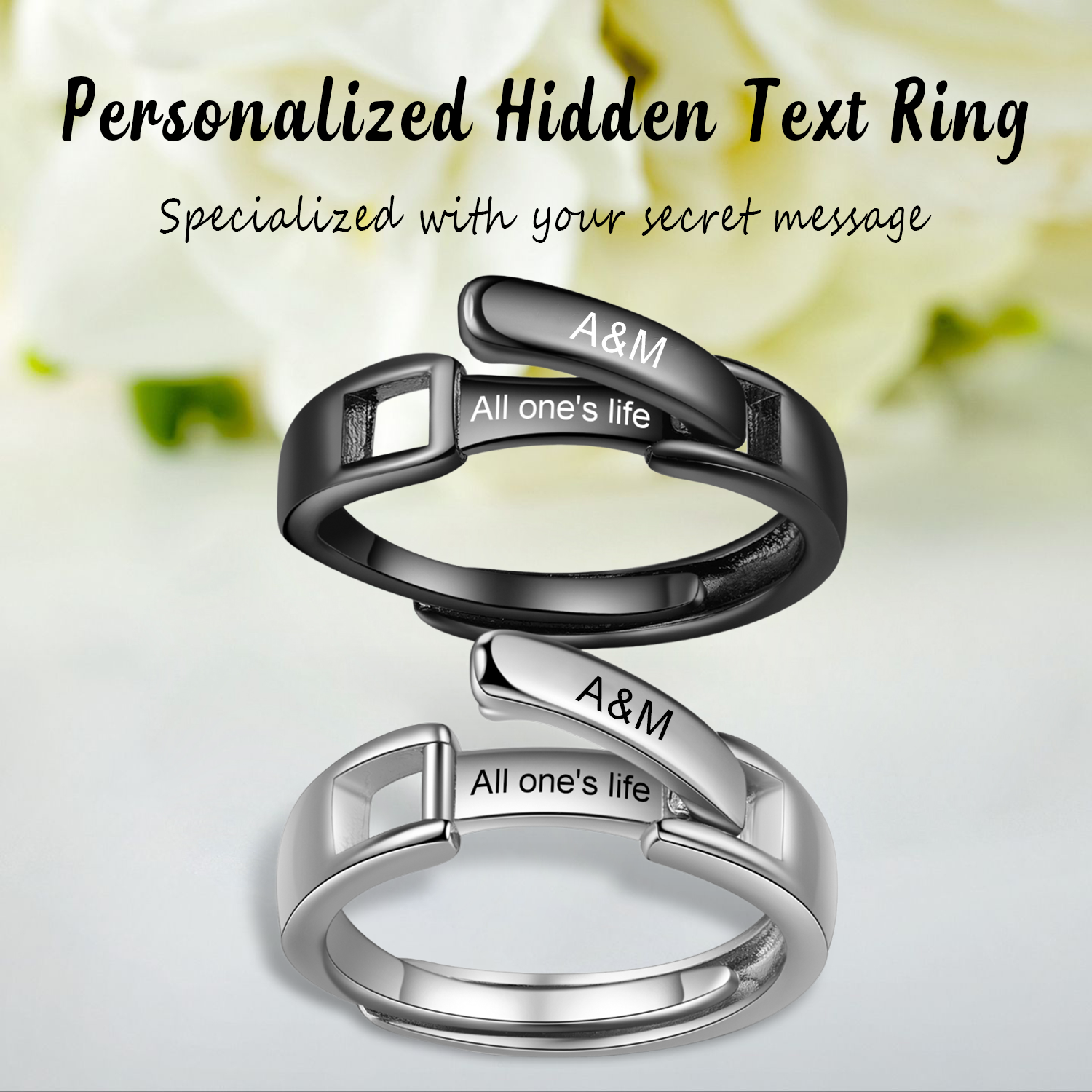 Personalized Matching Ring, Custom Secret Message Ring - Anniversary Gift for Couples