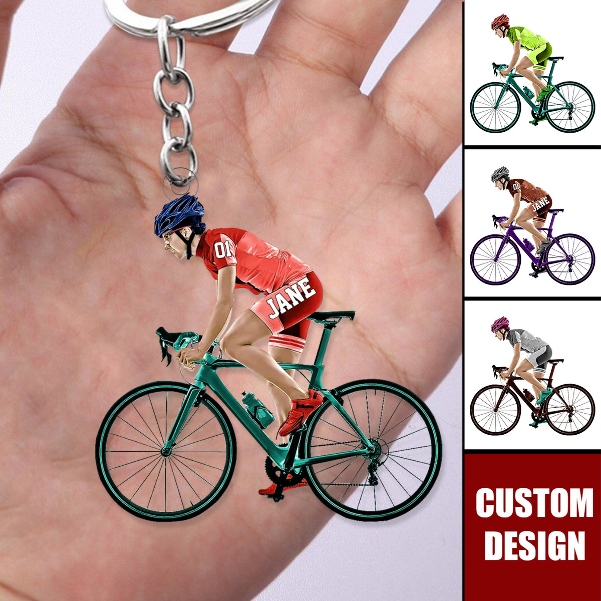 Personalized Female Cyclist / Bicyclist/Bike Riding Acrylic Keychain-Gift for Cyclists/Bike Riding Lovers